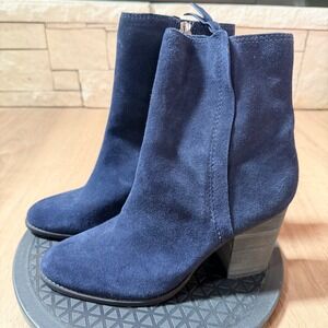 Splendid Women's 8.5 Navy Suede Ankle Boots Pointed Toe Block Heel Fall Staple